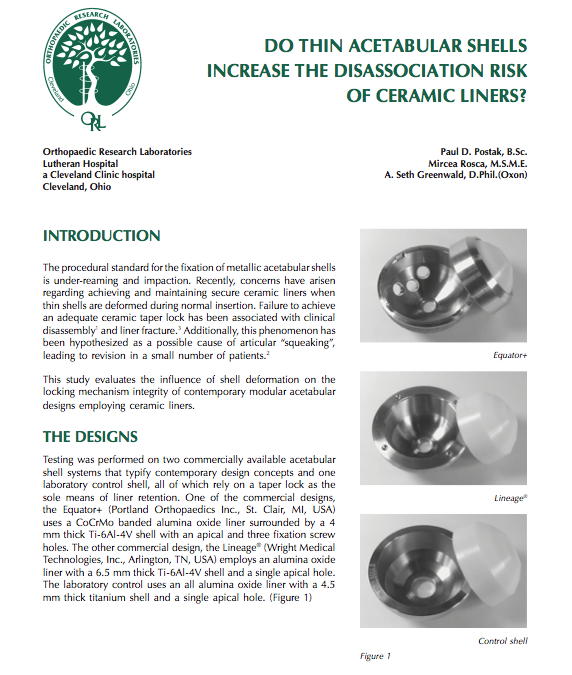 Do Thin Acetabular Shells Increase the Disassociation Risk of Ceramic Liners?